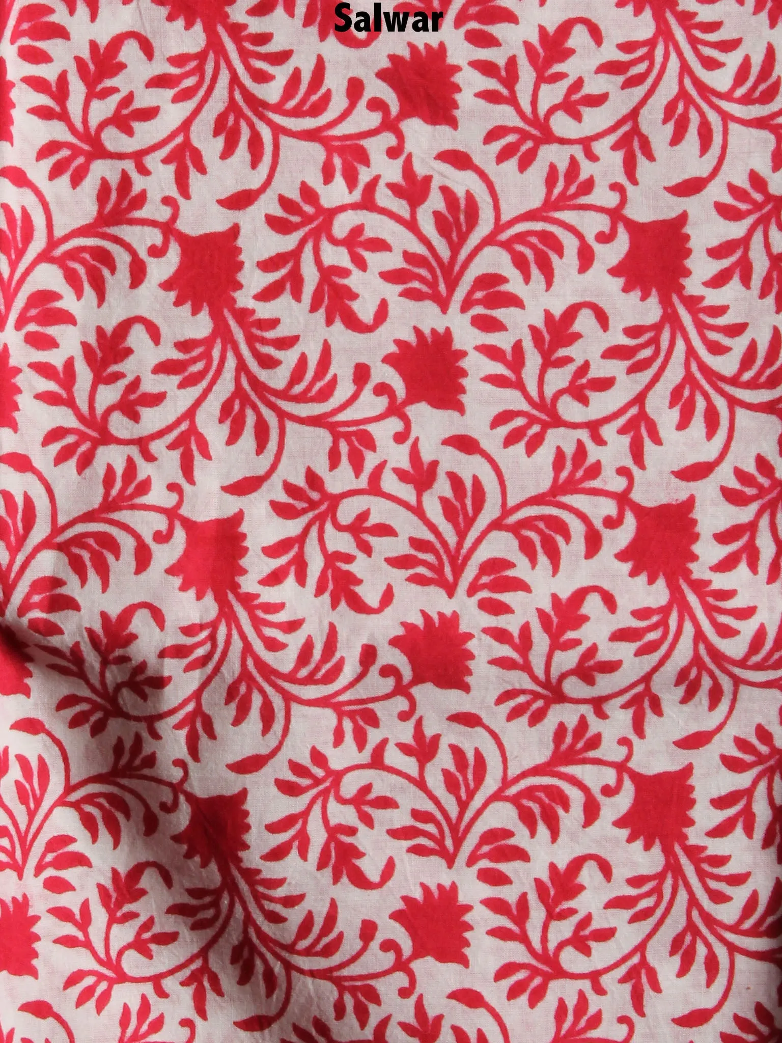Red Beige Hand Block Printed Cotton Suit-Salwar Fabric With Chiffon Dupatta - S1628098