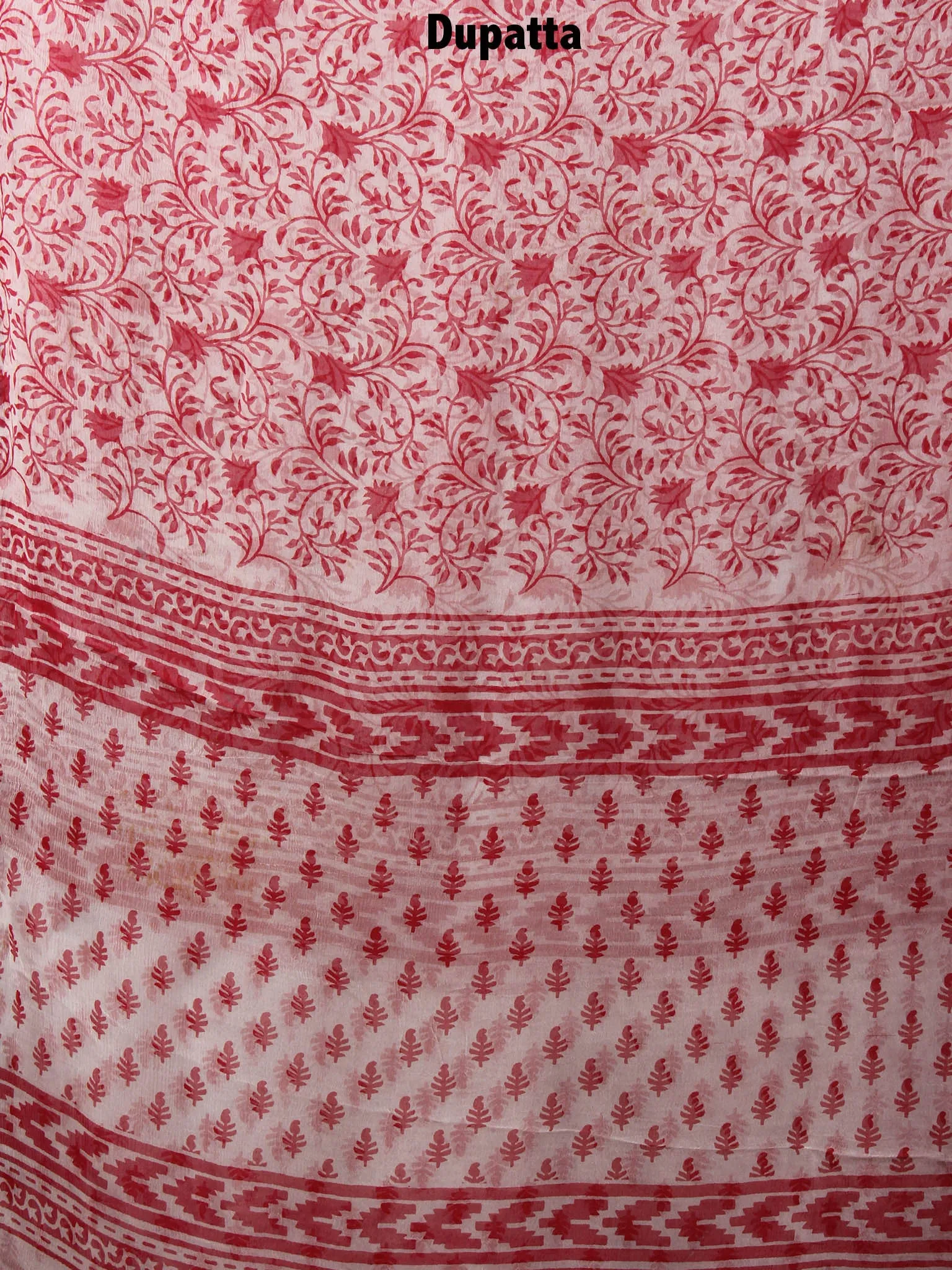 Red Beige Hand Block Printed Cotton Suit-Salwar Fabric With Chiffon Dupatta - S1628098