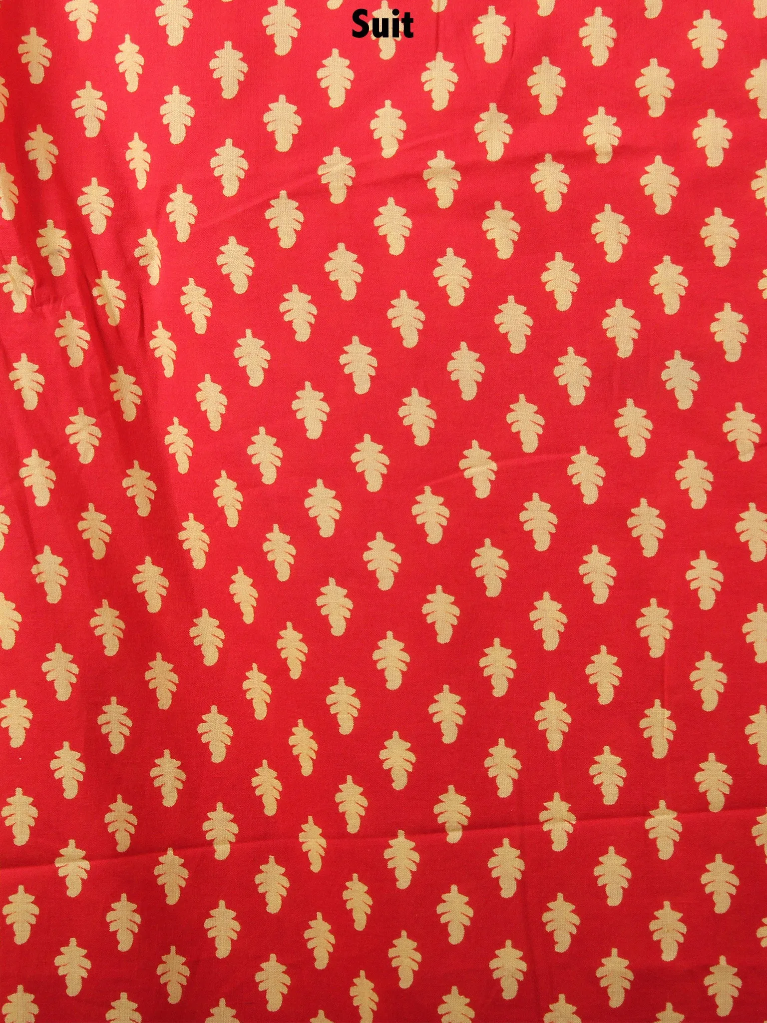 Red Beige Hand Block Printed Cotton Suit-Salwar Fabric With Chiffon Dupatta - S1628098