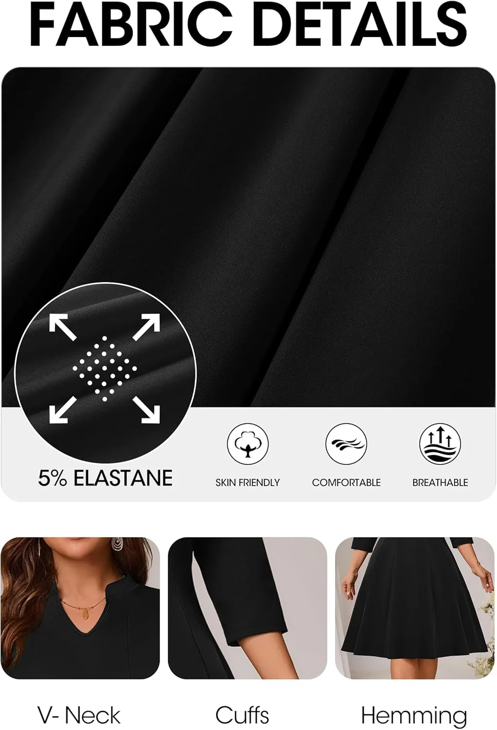 Runwind Plus Size Dresses for Curvy Women V-Neck 3/4 Sleeve Church Wedding Guest Cocktail Party Summer Midi Dress