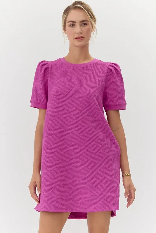 Solid Textured Dress with Pockets- Magenta