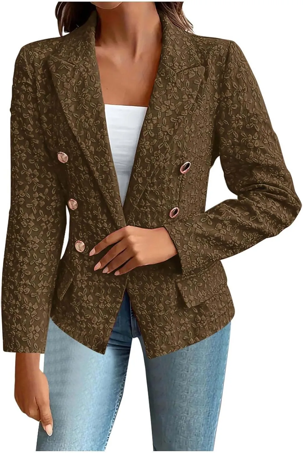 Summer Jackets for Women Dressy Business Casual Suit Jackets Long Sleeve Button Printed Blazer Tops with Pockets