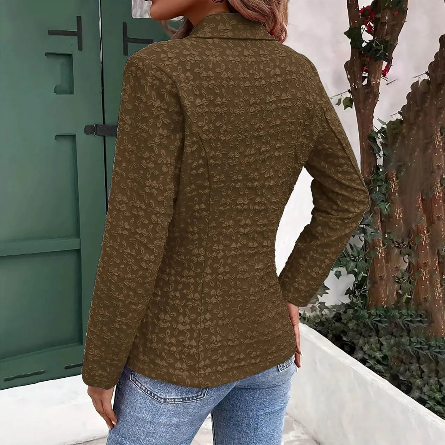 Summer Jackets for Women Dressy Business Casual Suit Jackets Long Sleeve Button Printed Blazer Tops with Pockets