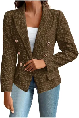 Summer Jackets for Women Dressy Business Casual Suit Jackets Long Sleeve Button Printed Blazer Tops with Pockets