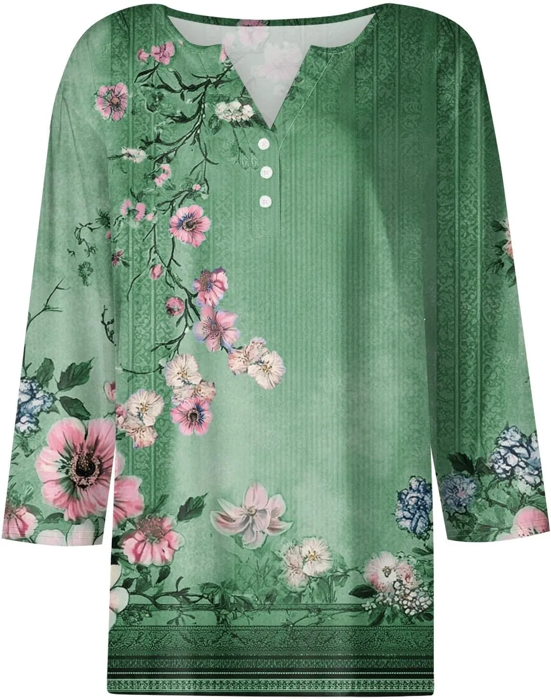 Summer Tops for Women 2025 Dressy Casual Boho 3/4 Sleeve Tunics Loose Fit T Shirts Trendy V Neck Button Down Blouses