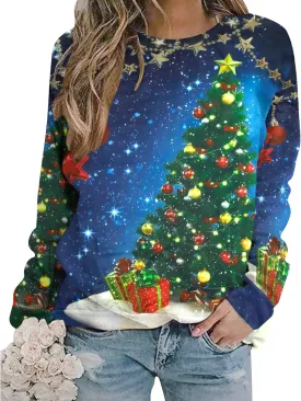 UNIQUEONE Ugly Christmas Sweatshirts Women Christmas Sweater Xmas Tree Sequin Top Winter Crewneck Family Holiday Outfits