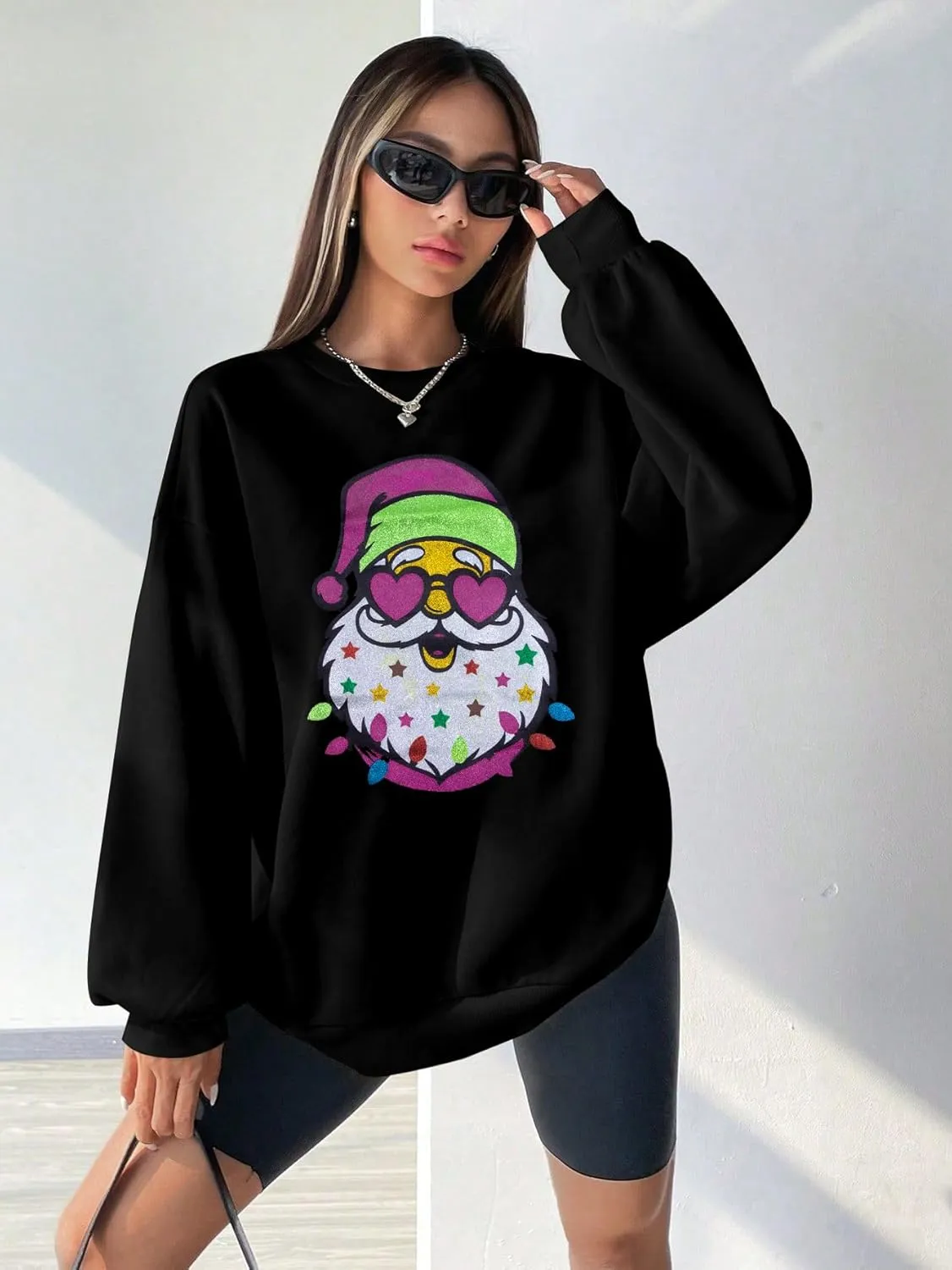 UNIQUEONE Ugly Christmas Sweatshirts Women Christmas Sweater Xmas Tree Sequin Top Winter Crewneck Family Holiday Outfits