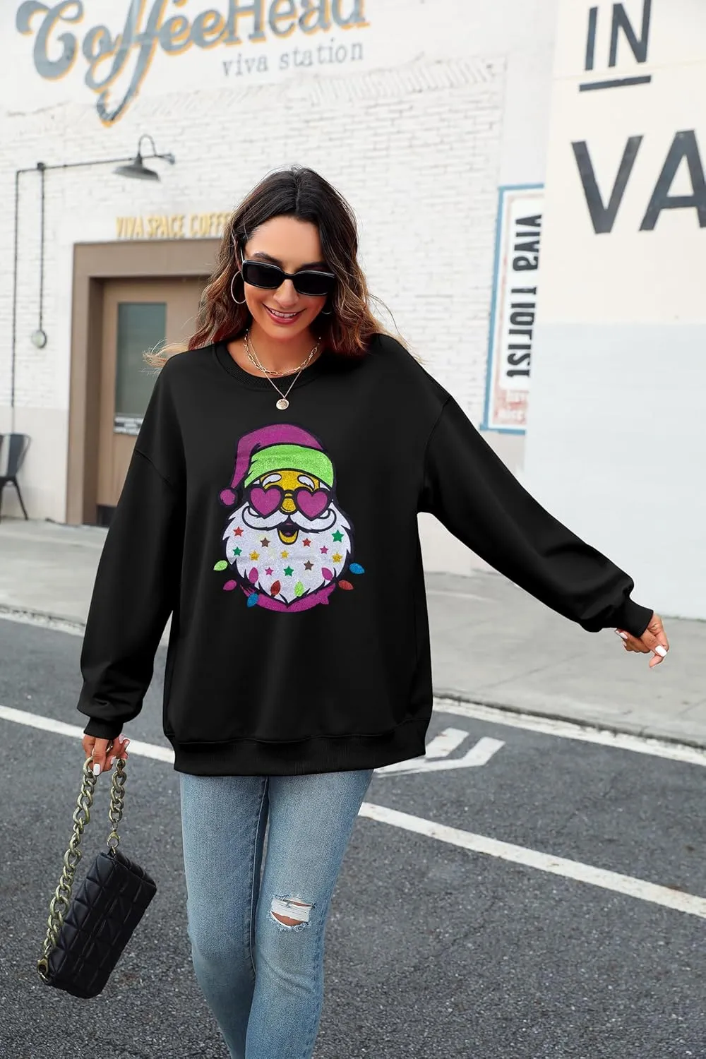 UNIQUEONE Ugly Christmas Sweatshirts Women Christmas Sweater Xmas Tree Sequin Top Winter Crewneck Family Holiday Outfits