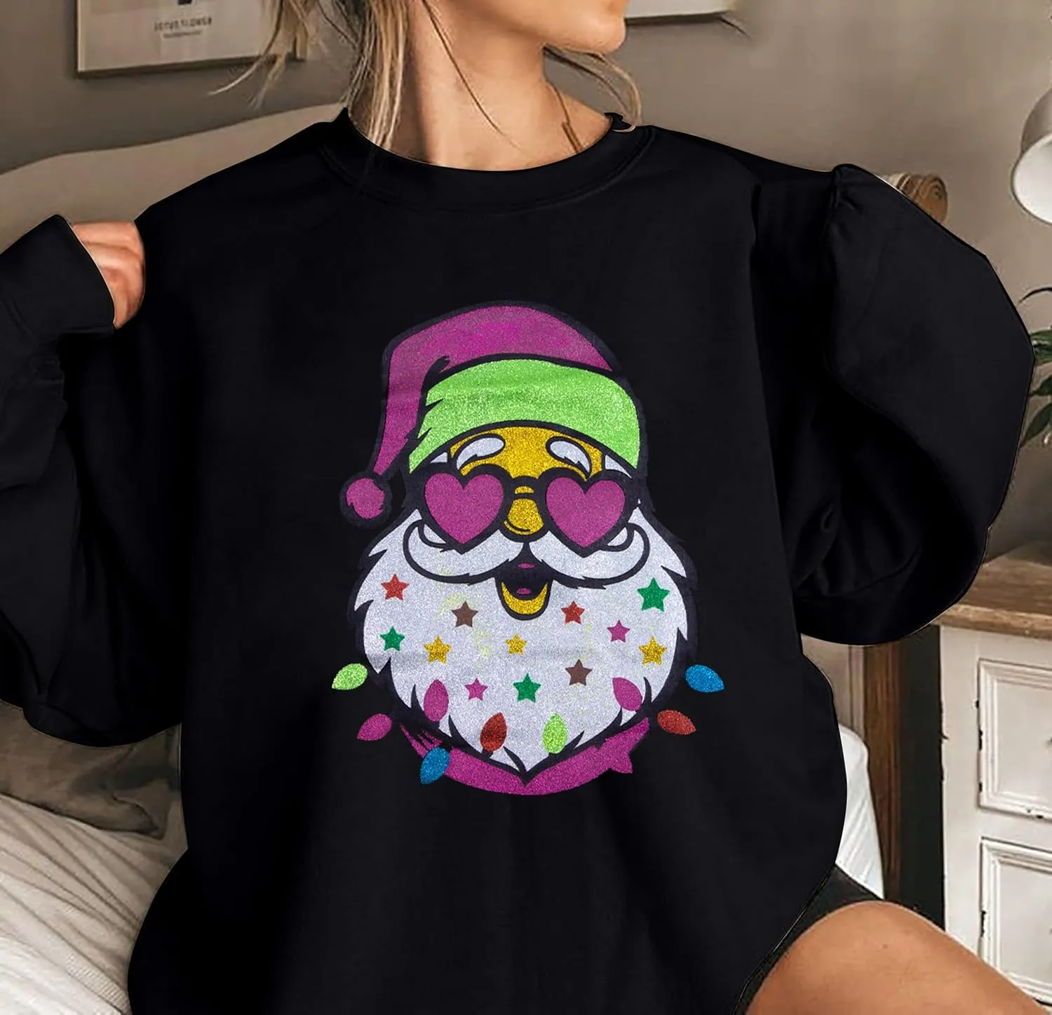 UNIQUEONE Ugly Christmas Sweatshirts Women Christmas Sweater Xmas Tree Sequin Top Winter Crewneck Family Holiday Outfits