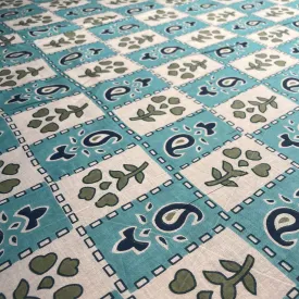 White Blue Flower Stripes Print Cotton Fabric