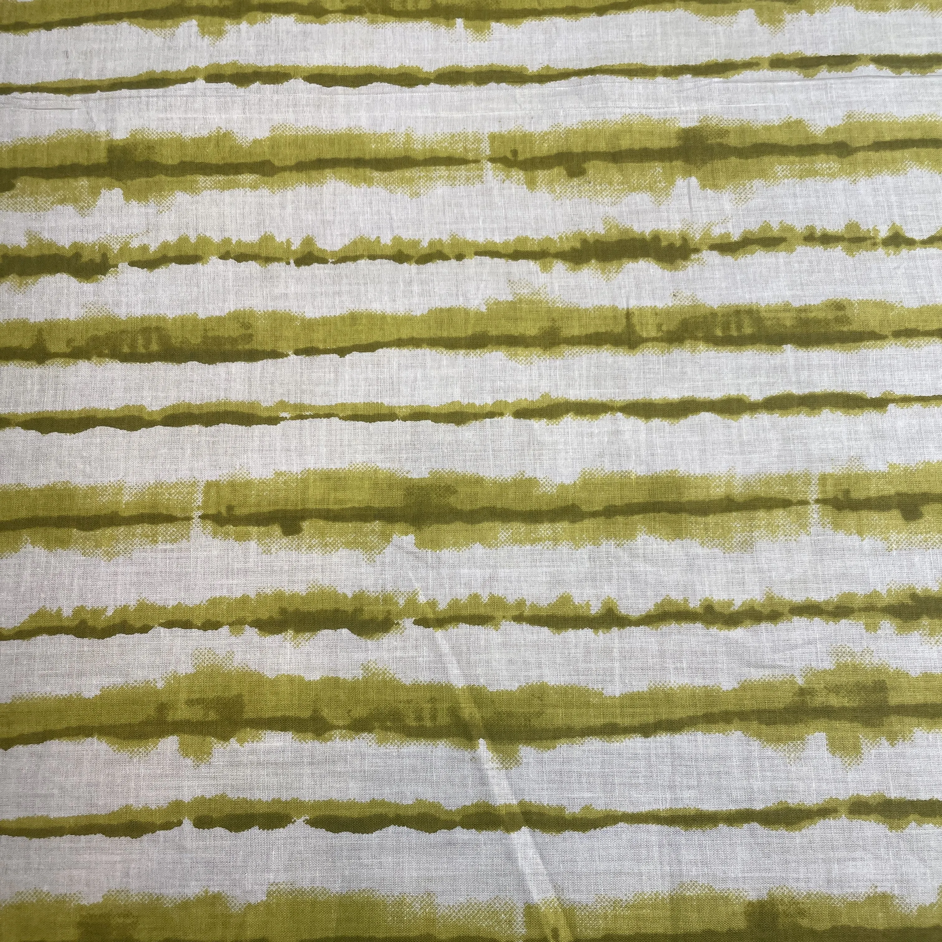 White Olive Green Stripes Print Cotton Fabric