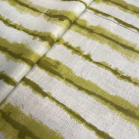 White Olive Green Stripes Print Cotton Fabric