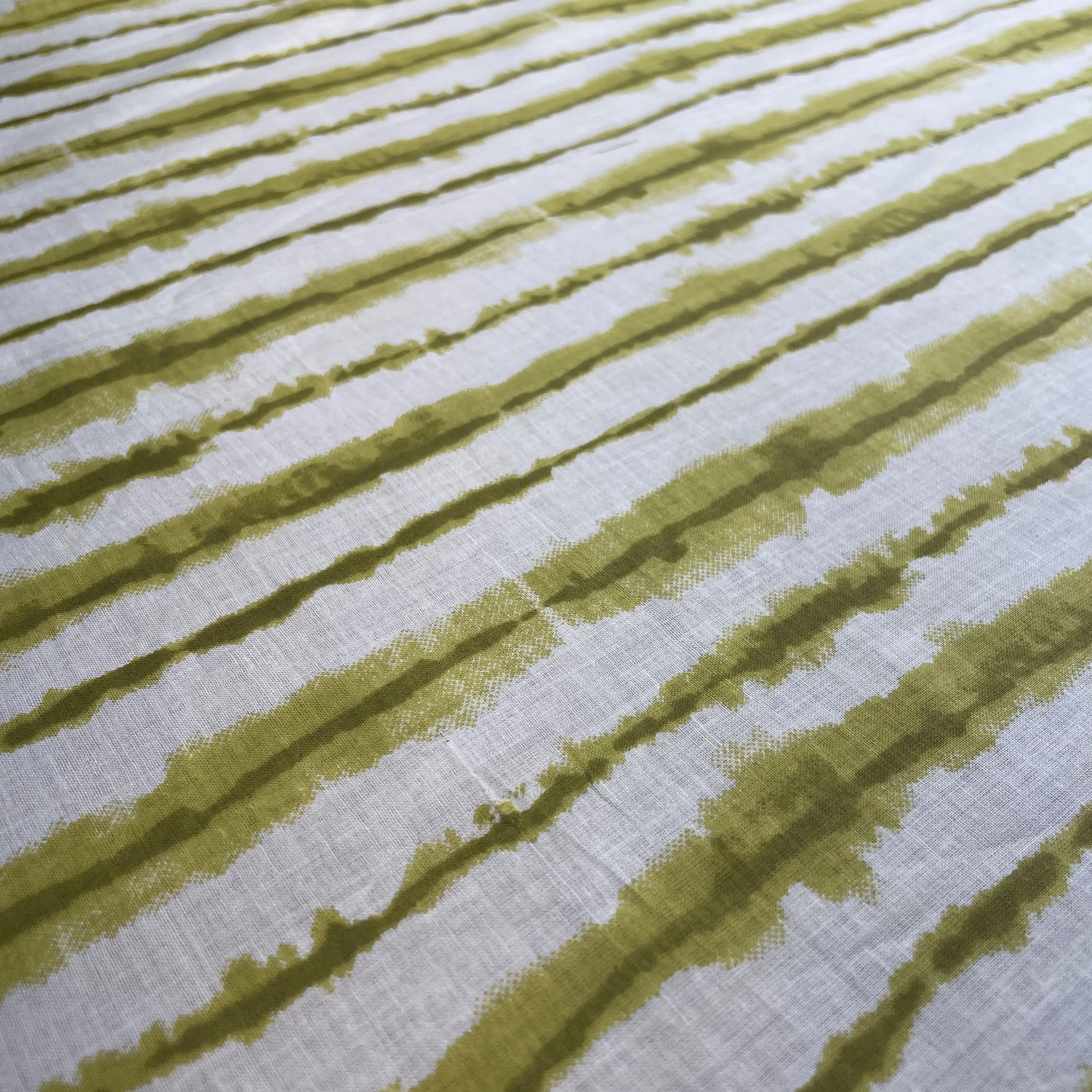 White Olive Green Stripes Print Cotton Fabric