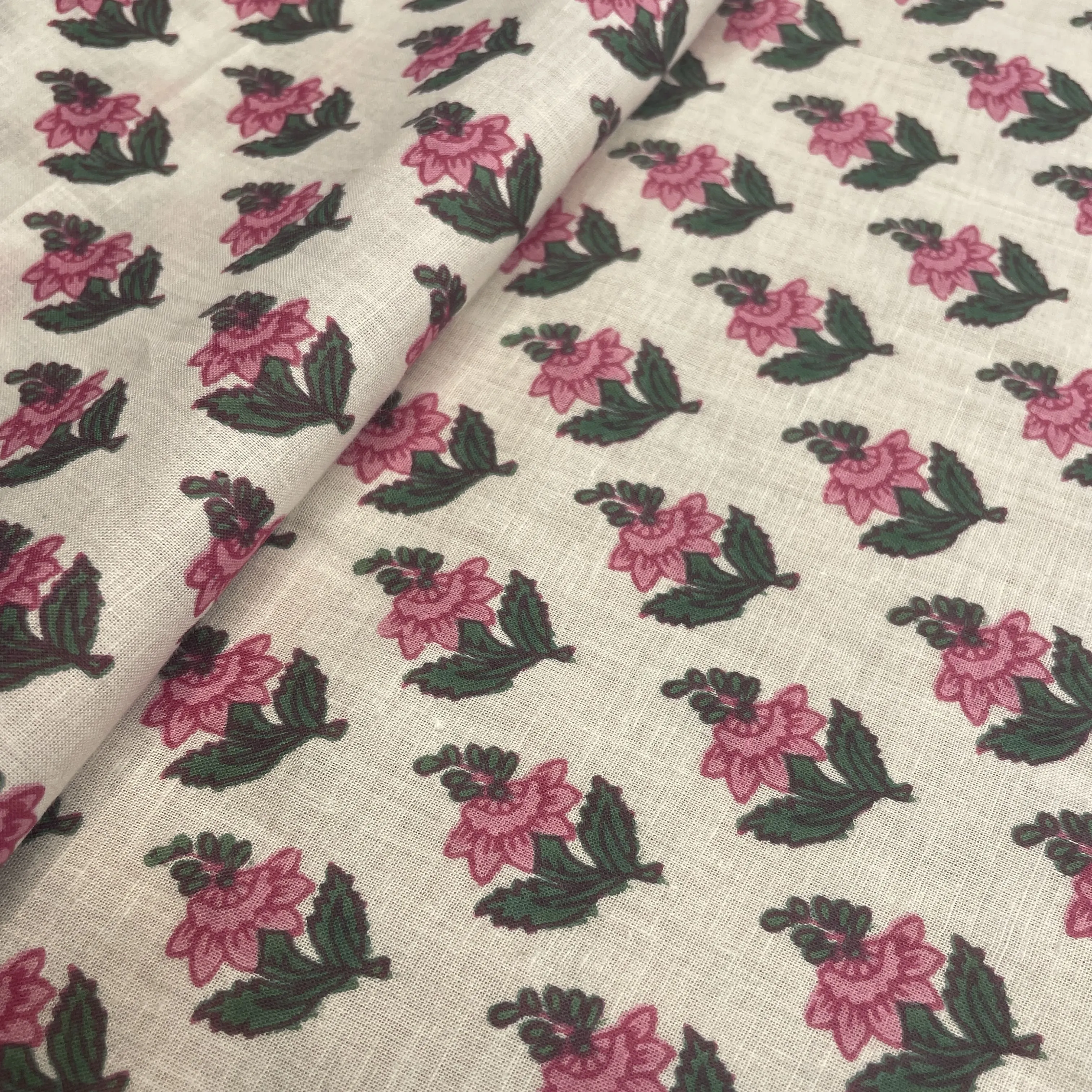 White Pink Flower Print Cotton Fabric