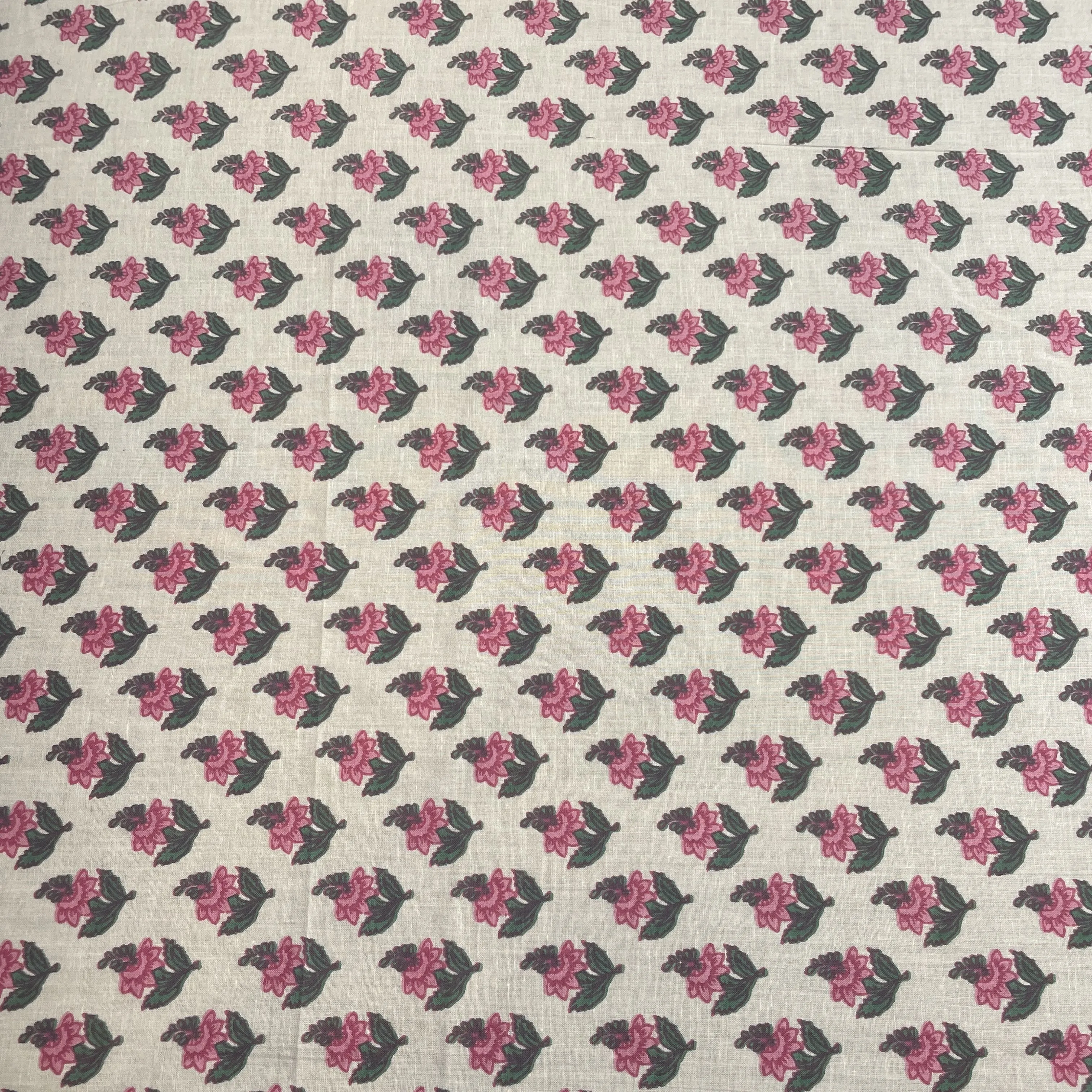 White Pink Flower Print Cotton Fabric