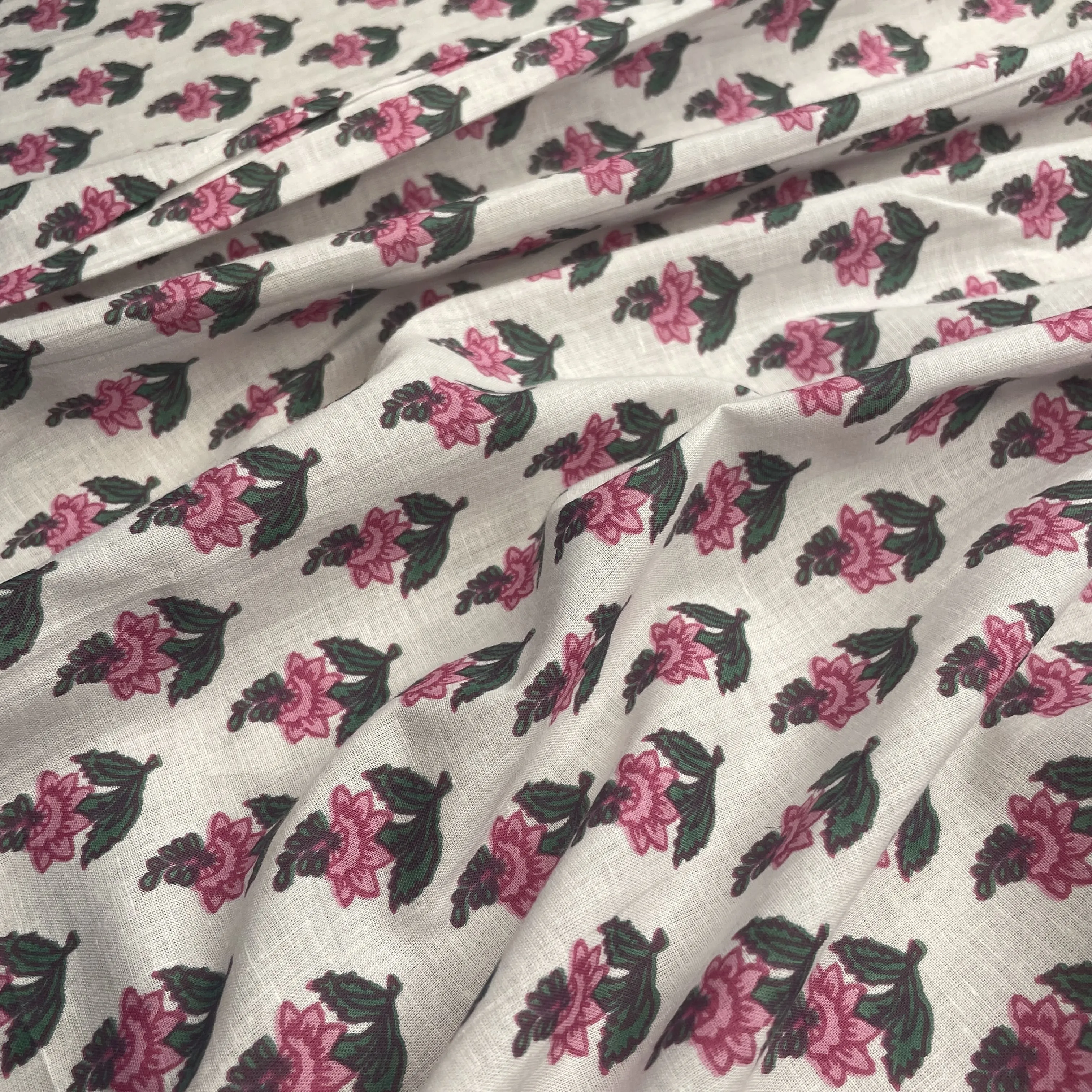 White Pink Flower Print Cotton Fabric