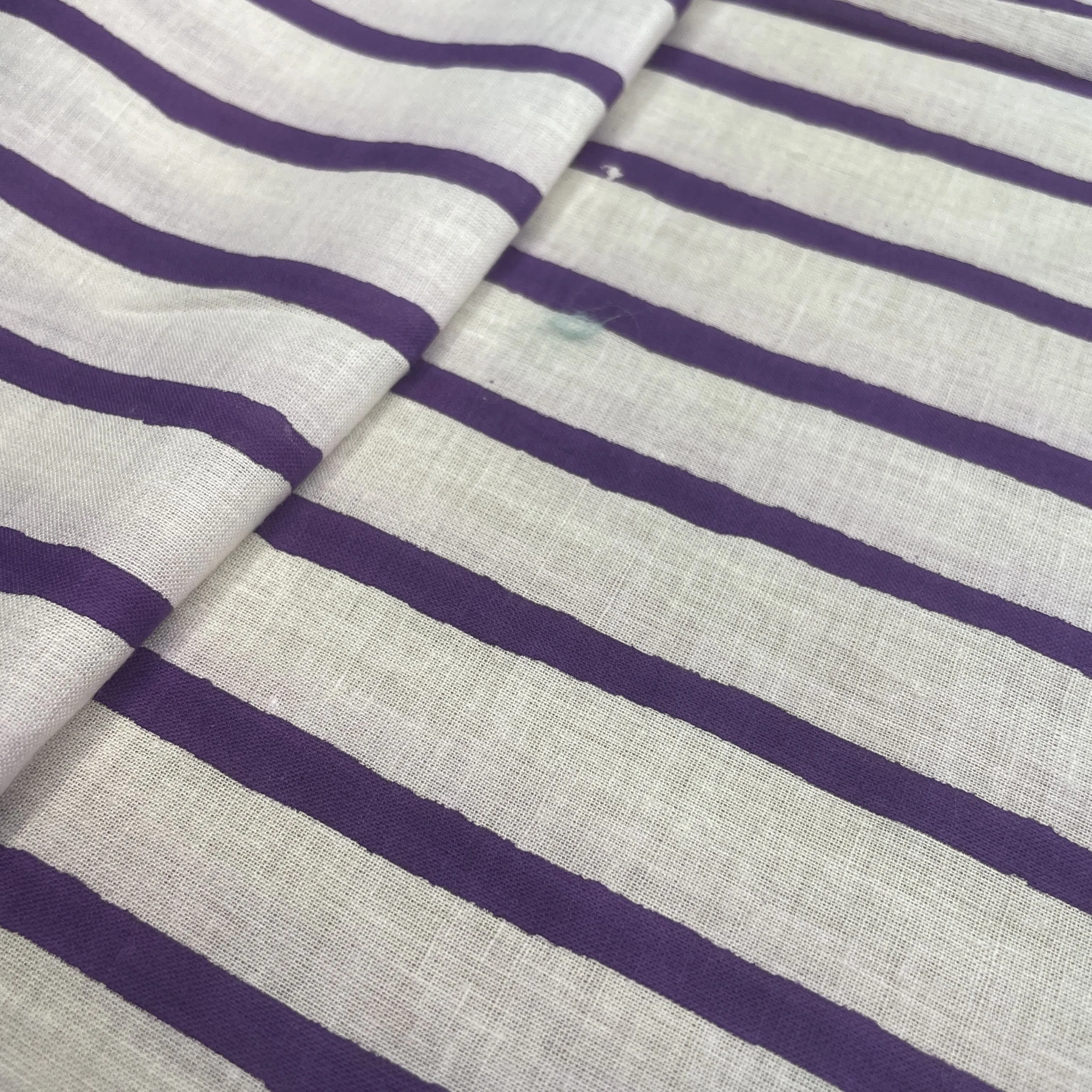 White Purple Stripes Print Cotton Fabric