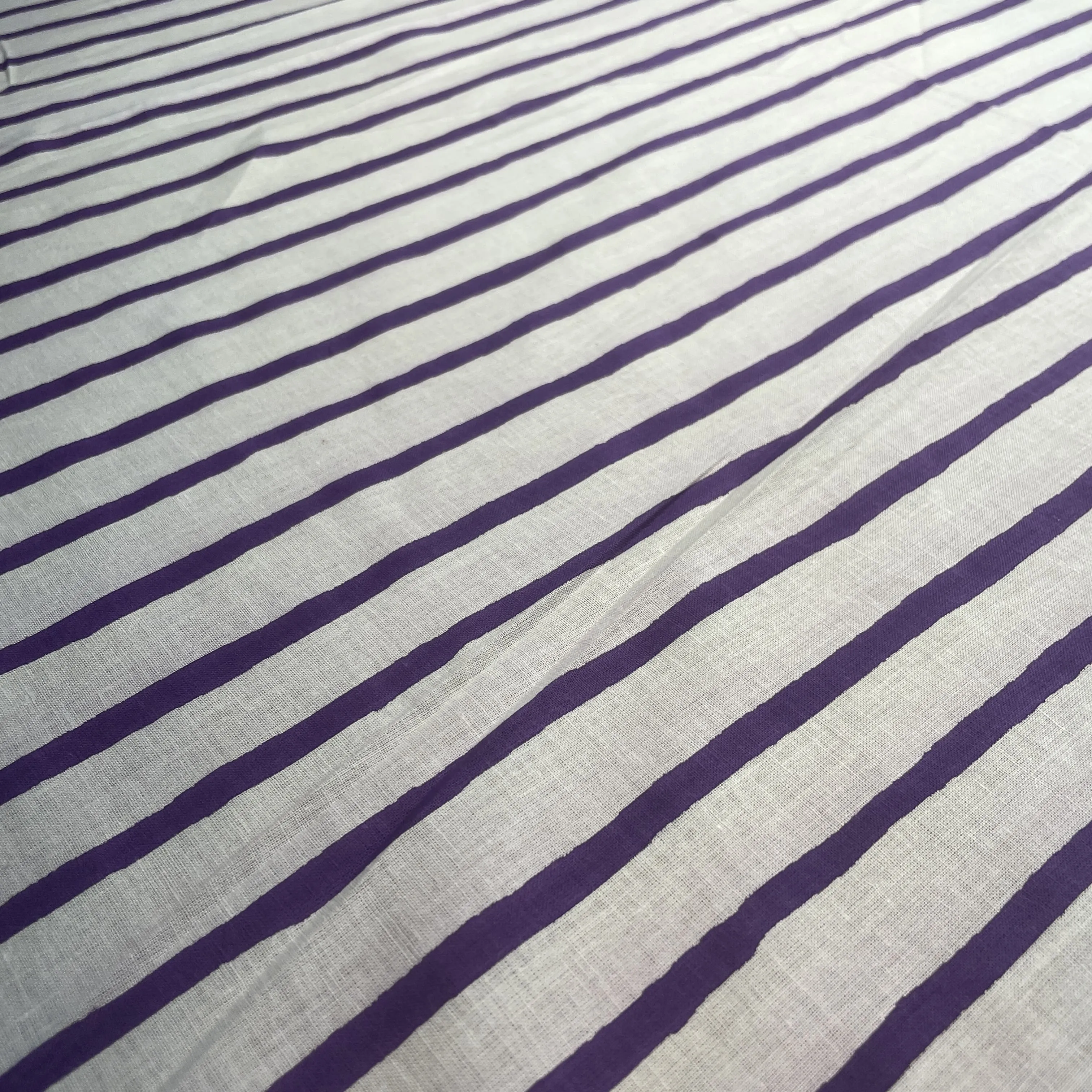 White Purple Stripes Print Cotton Fabric