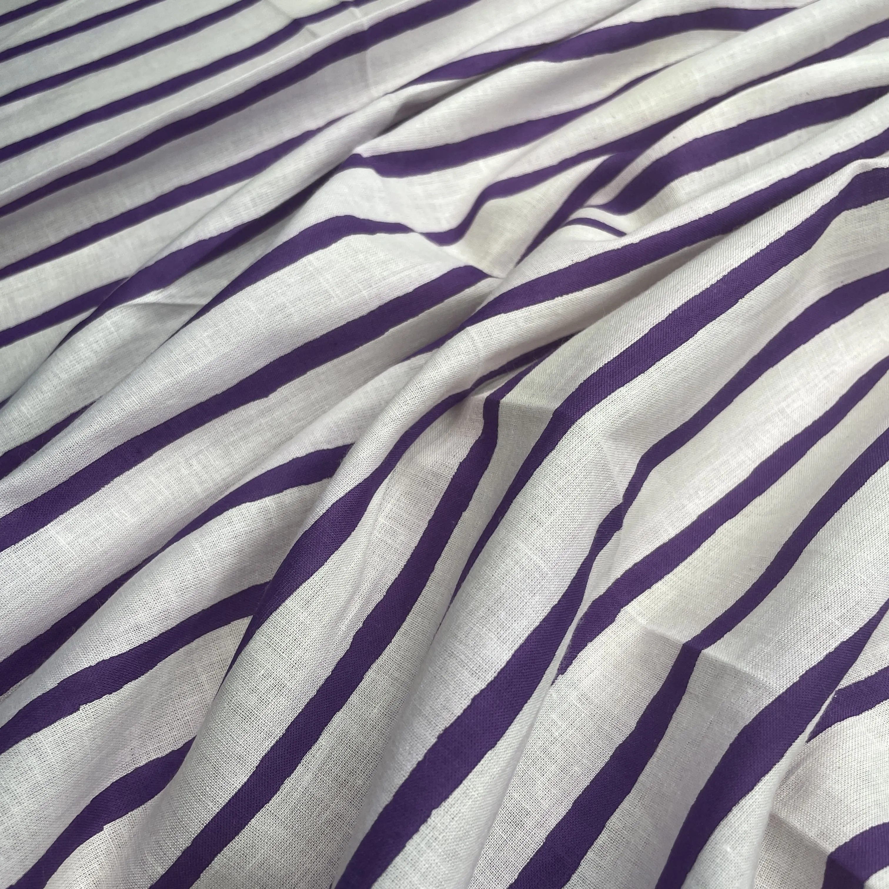 White Purple Stripes Print Cotton Fabric
