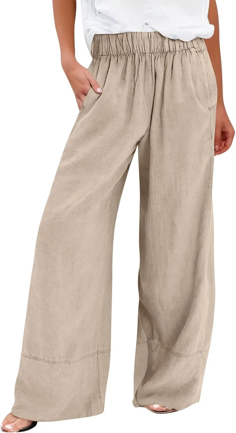 Wide Leg Linen Pants Women 2025 Summer High Waist Palazzo Pants Baggy Lightweight Boho Beach Lounge Trousers Pockets