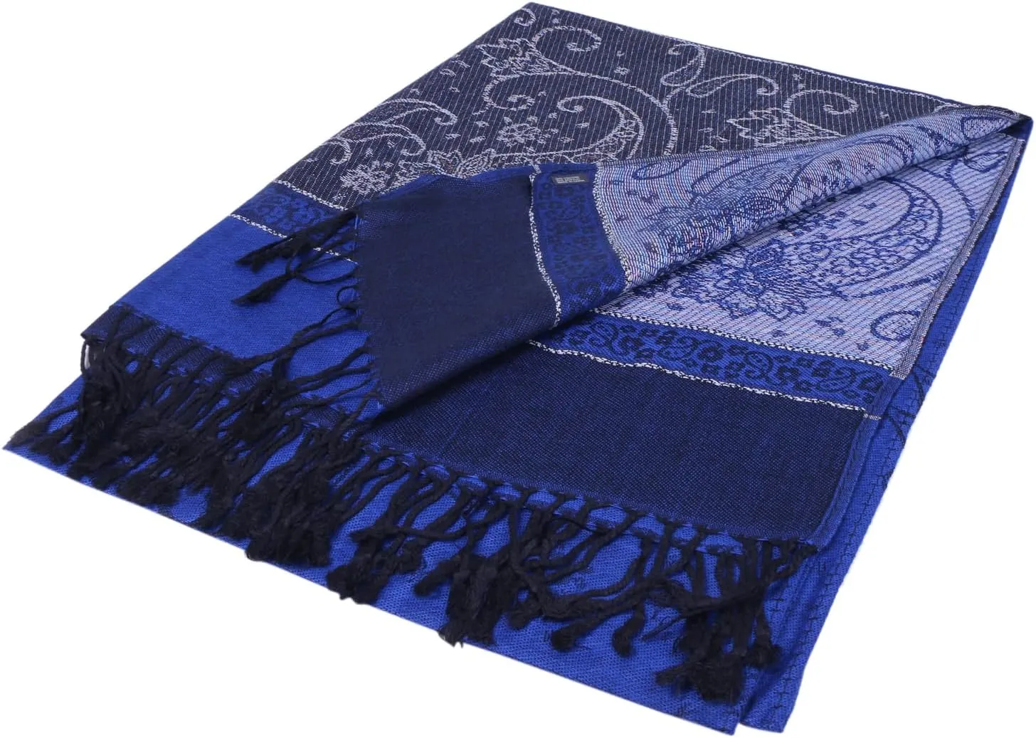 Women Tow Tone Pashmina Reversible Paisley Shawl Wrap Jacquard Scarf w/Fringes