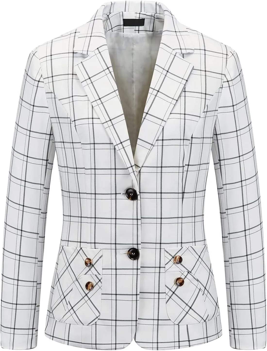 Womens 2 Piece Plaid Suits Set Business Office One Button Blazer Jacket Casual Long Sleeve Pant Suit Set