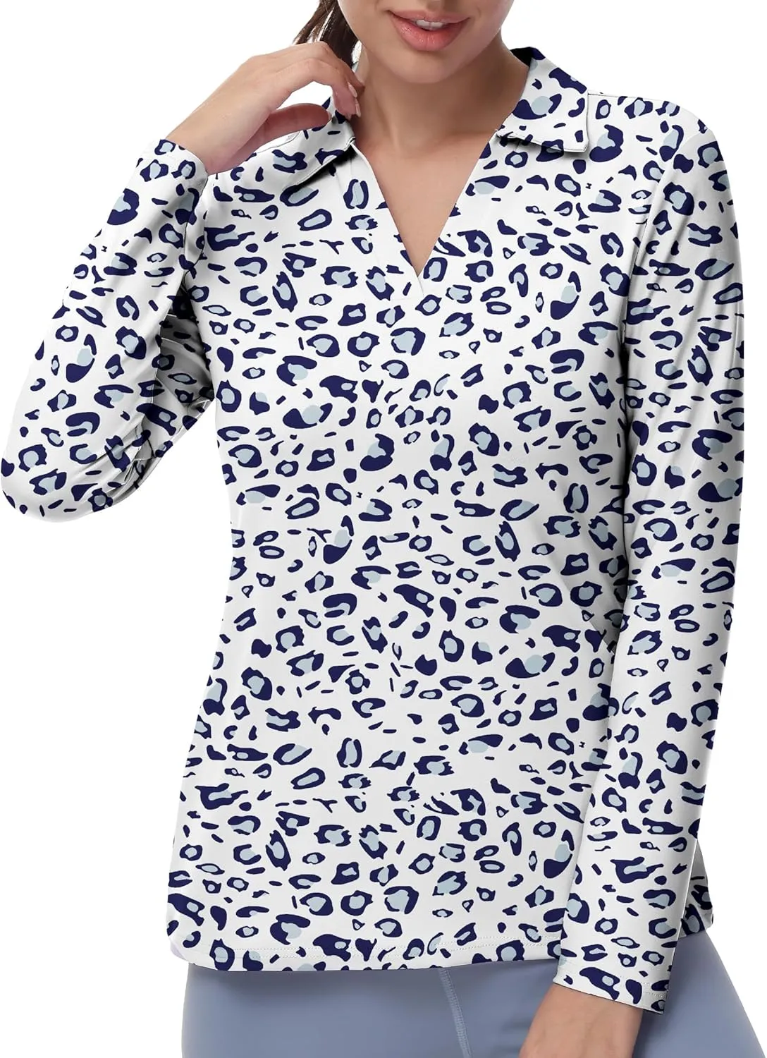 Women's Golf Polo Shirts Long Sleeve Workout Tops V Neck UPF 50  Sun Protection Quick Dry Lightweight Active Shirts