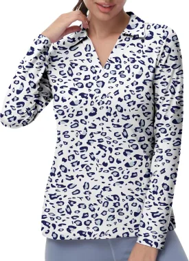 Women's Golf Polo Shirts Long Sleeve Workout Tops V Neck UPF 50  Sun Protection Quick Dry Lightweight Active Shirts