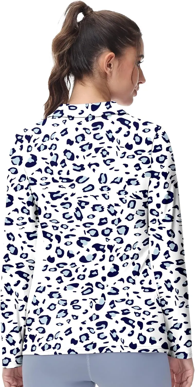 Women's Golf Polo Shirts Long Sleeve Workout Tops V Neck UPF 50  Sun Protection Quick Dry Lightweight Active Shirts
