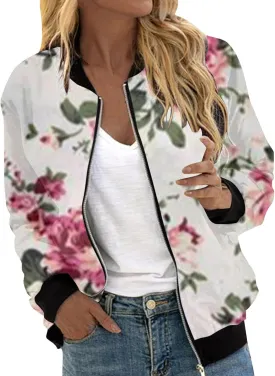 Womens Lightweight Bomber Biker Jacket Zip Up Windbreaker Crop Bomber Jacket Coat with Pockets 2024 Fall Outfits