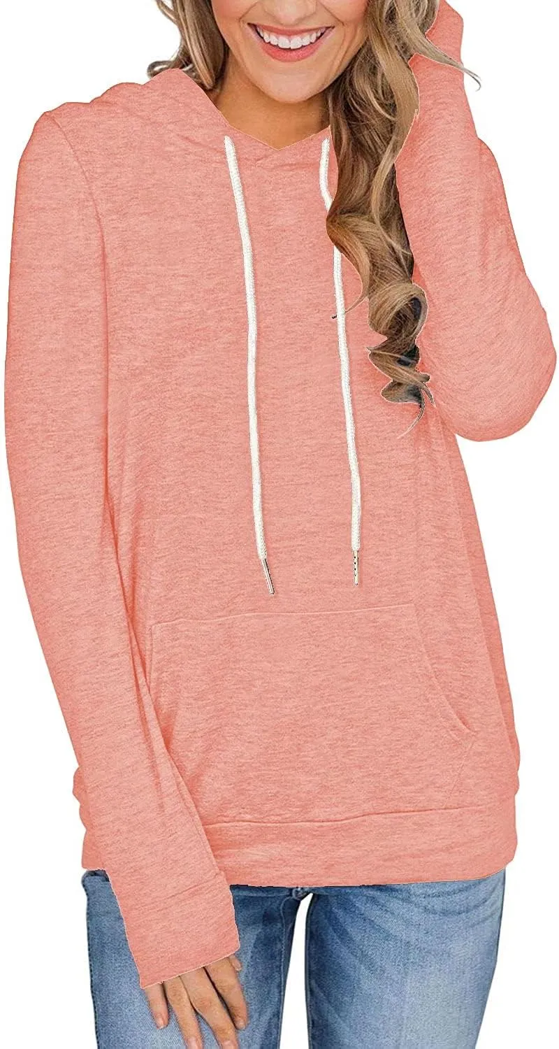 Women's Long Sleeve Hoodies Tops Lightweight Hooded Sweatshirts Pullover Casual Tunic Shirts with Pocket