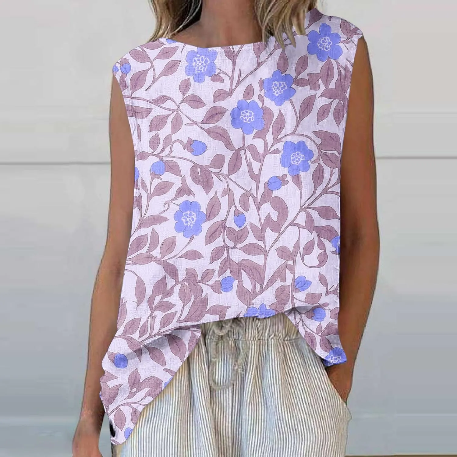 Womens Plus Size Tank Tops Crewneck Floral Graphic Loose Comfy Casual Sleeveless Thin Style Outdoor Walking Vests