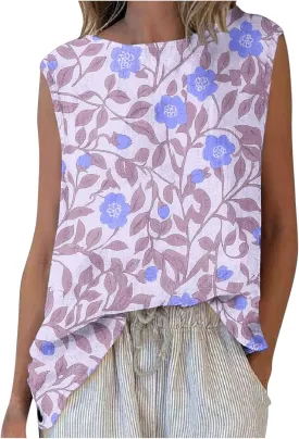 Womens Plus Size Tank Tops Crewneck Floral Graphic Loose Comfy Casual Sleeveless Thin Style Outdoor Walking Vests