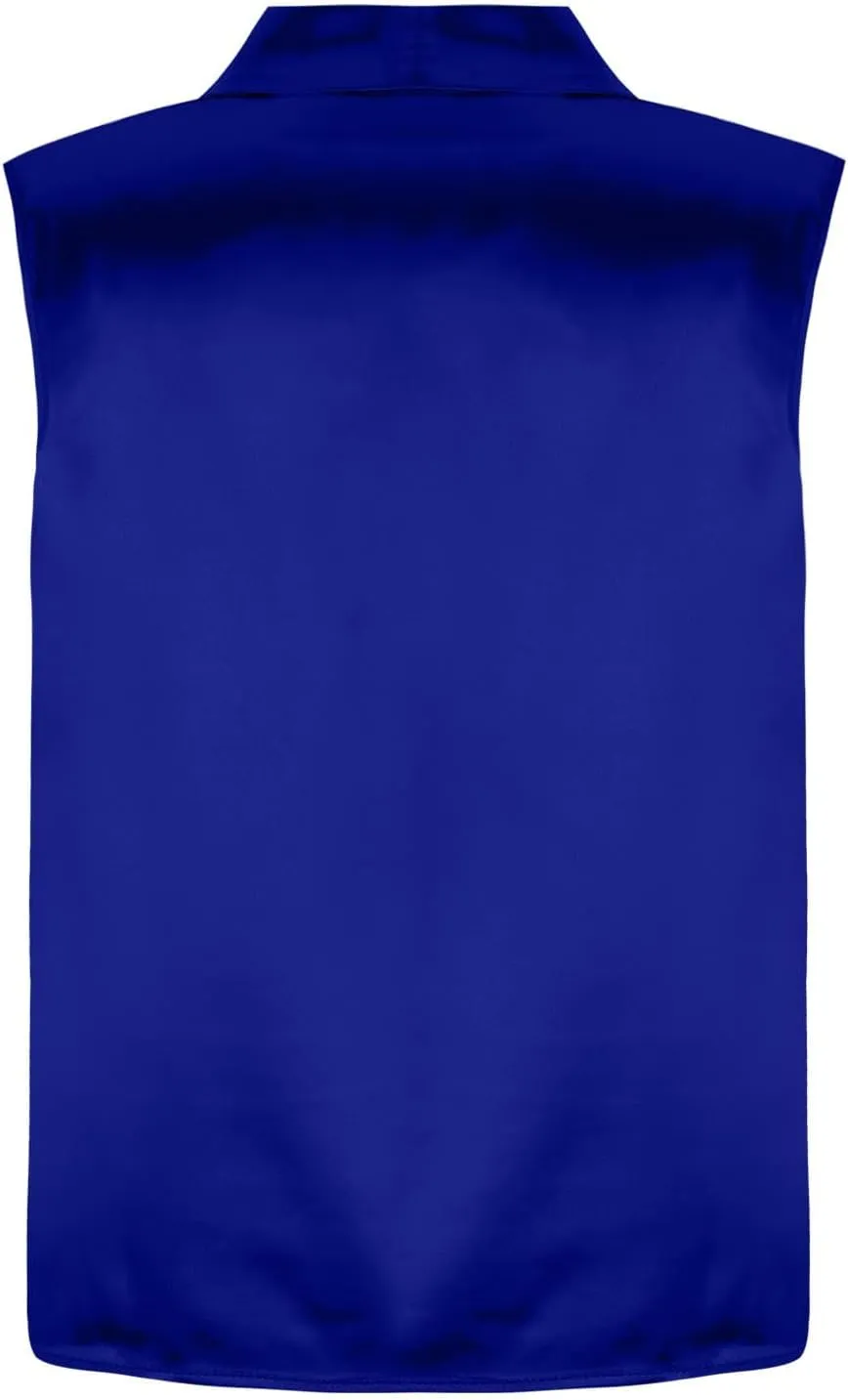 Women's Satin Silky Cowl Neck Drape Ruched Front Sleeveless Tank Blouse Shirts Top