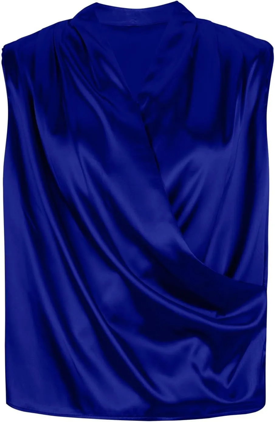 Women's Satin Silky Cowl Neck Drape Ruched Front Sleeveless Tank Blouse Shirts Top
