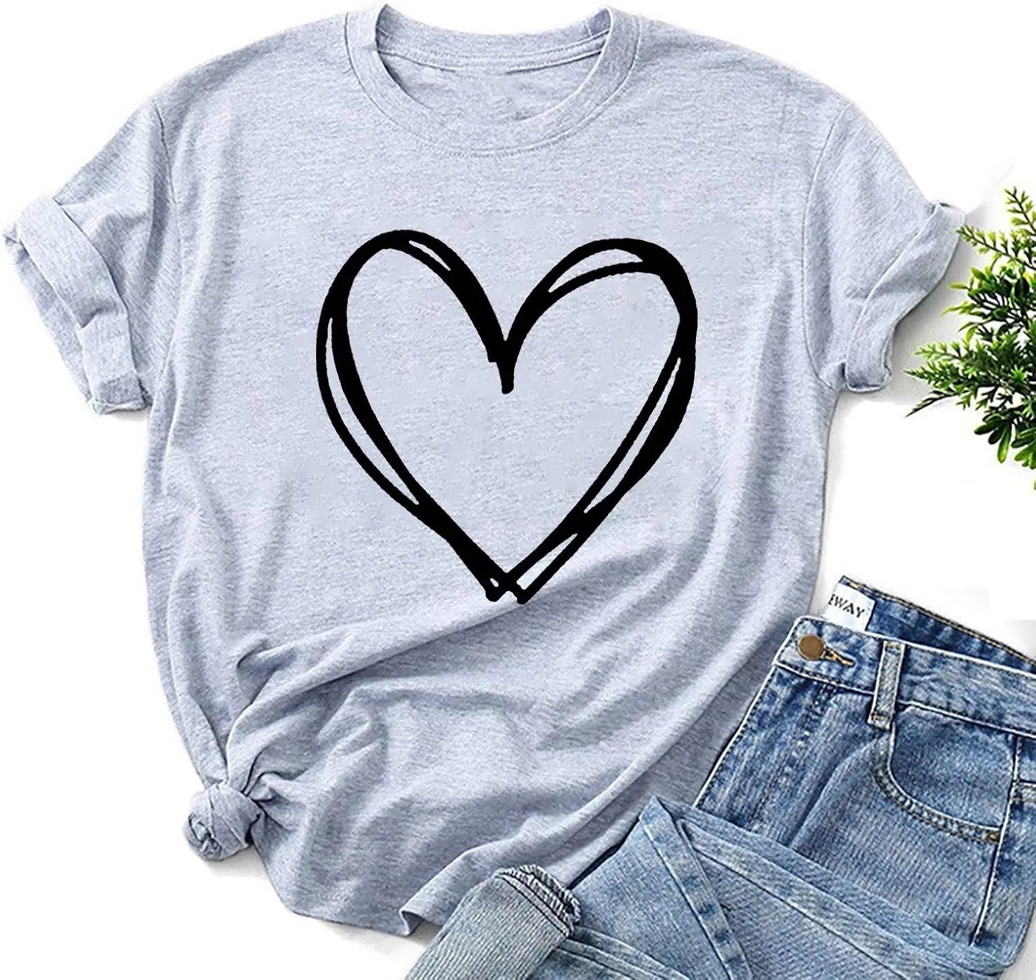 Women's Short Sleeve Tee Top Love Heart Shirt Funny Cute Graphic Tshirt Blouse 2023 Summer Spirng Tops Regular Fit