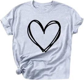 Women's Short Sleeve Tee Top Love Heart Shirt Funny Cute Graphic Tshirt Blouse 2023 Summer Spirng Tops Regular Fit