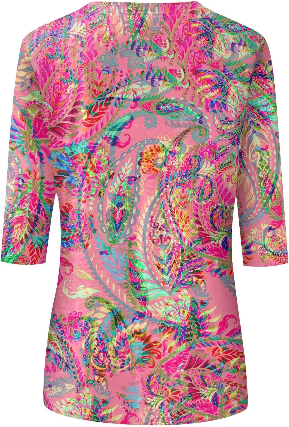 Womens Summer 3/4 Sleeve Tops 2025 Floral Print Round Neck Shirts Loose Fit Three Quarter Sleeve Tshirts