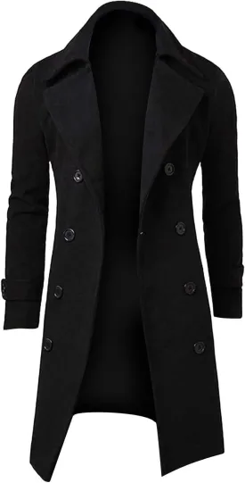 Ymosrh Mens Winter Jackets Men Slim Stylish Trench Coat Double Breasted Long Jacket Coat Leather